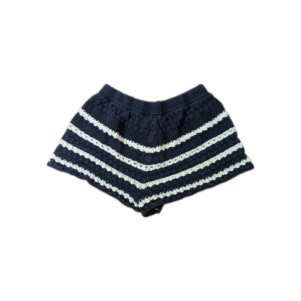 Boho Coastal Beach House Of Harlow Striped Shorts Navy White Crochet Drawstring - Picture 4 of 4